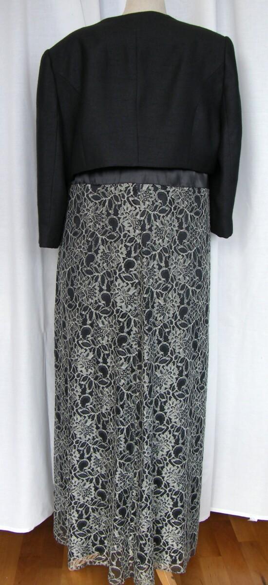 Jacques Vert LEAF & ACORN RANGE SILVER LACE MAXI DRESS BEADED AT WAISTBAND ACORN GREEN WOVEN BOLERO EDGED WITH LEAF GREEN