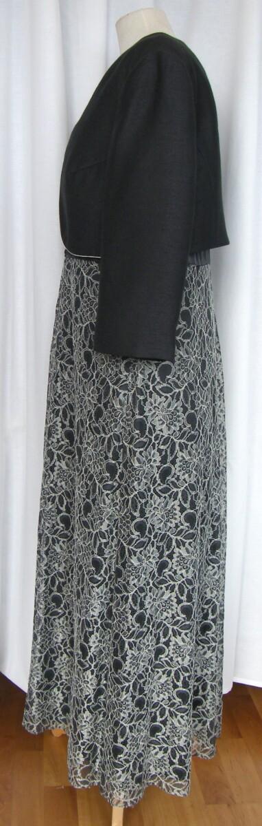 Jacques Vert LEAF & ACORN RANGE SILVER LACE MAXI DRESS BEADED AT WAISTBAND ACORN GREEN WOVEN BOLERO EDGED WITH LEAF GREEN