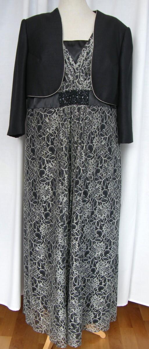 jacques vert LEAF & ACORN RANGE SILVER LACE MAXI DRESS BEADED AT WAISTBAND ACORN GREEN WOVEN BOLERO EDGED WITH LEAF GREEN