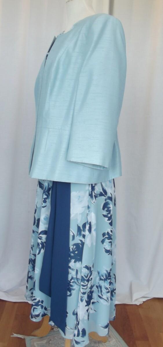 Jacques Vert LIGHT BLUE & TEAL RANGE LIGHT BLUE CREPE CHIFFON DRESS TEAL PRINT LIGHT BLUE SHANTUNG JACKET