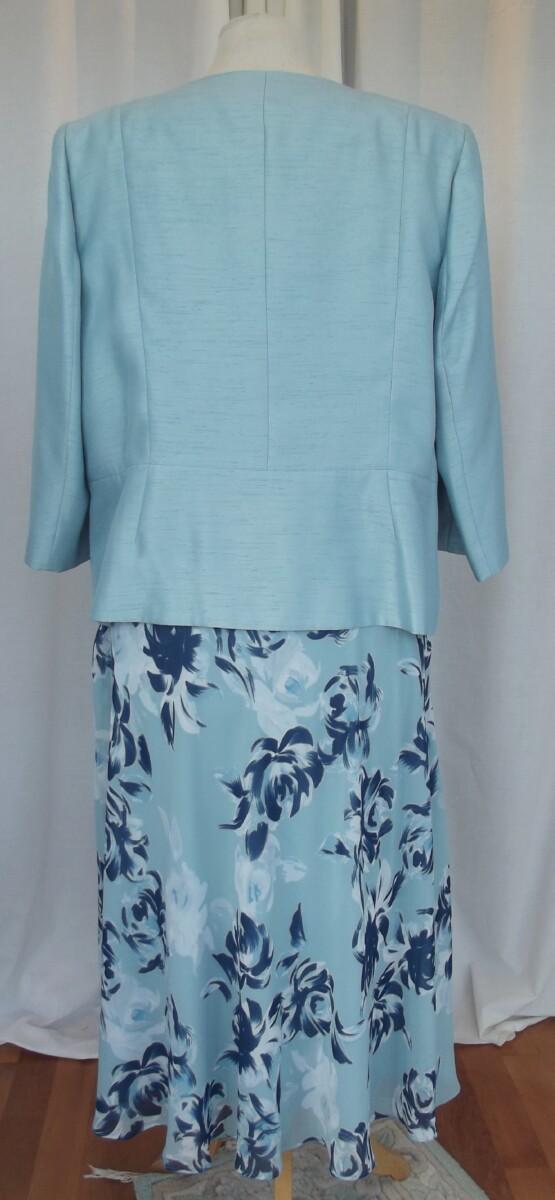 Jacques Vert LIGHT BLUE & TEAL RANGE LIGHT BLUE CREPE CHIFFON DRESS TEAL PRINT LIGHT BLUE SHANTUNG JACKET