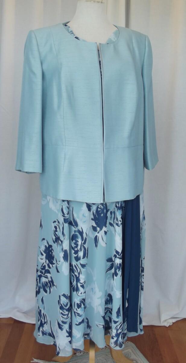 jacques vert LIGHT BLUE & TEAL RANGE LIGHT BLUE CREPE CHIFFON DRESS TEAL PRINT LIGHT BLUE SHANTUNG JACKET