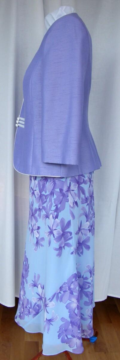 Jacques Vert LIGHT CORNFLOWER RANGE BLUE CHIFFON DRESS LILAC HIBISCUS PRINT & LILAC SHANTUNG JACKET