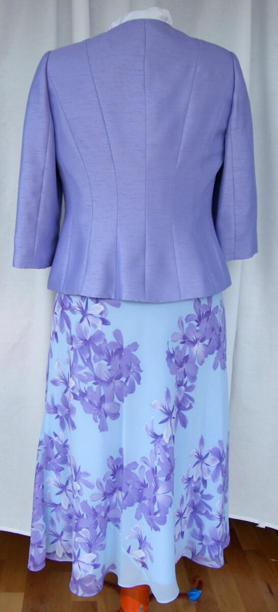 Jacques Vert LIGHT CORNFLOWER RANGE BLUE CHIFFON DRESS LILAC HIBISCUS PRINT & LILAC SHANTUNG JACKET