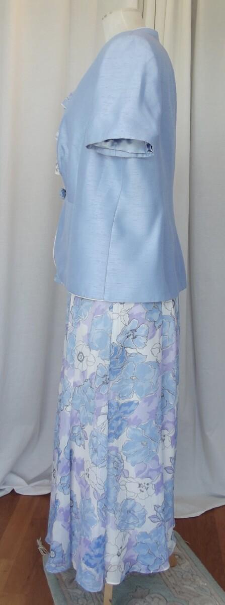 Jacques Vert LIGHT CORNFLOWER RANGE CHIFFON SKIRT & TOP FLORAL PRINT & LIGHT CORNFLOWER SHANTUNG JACKET