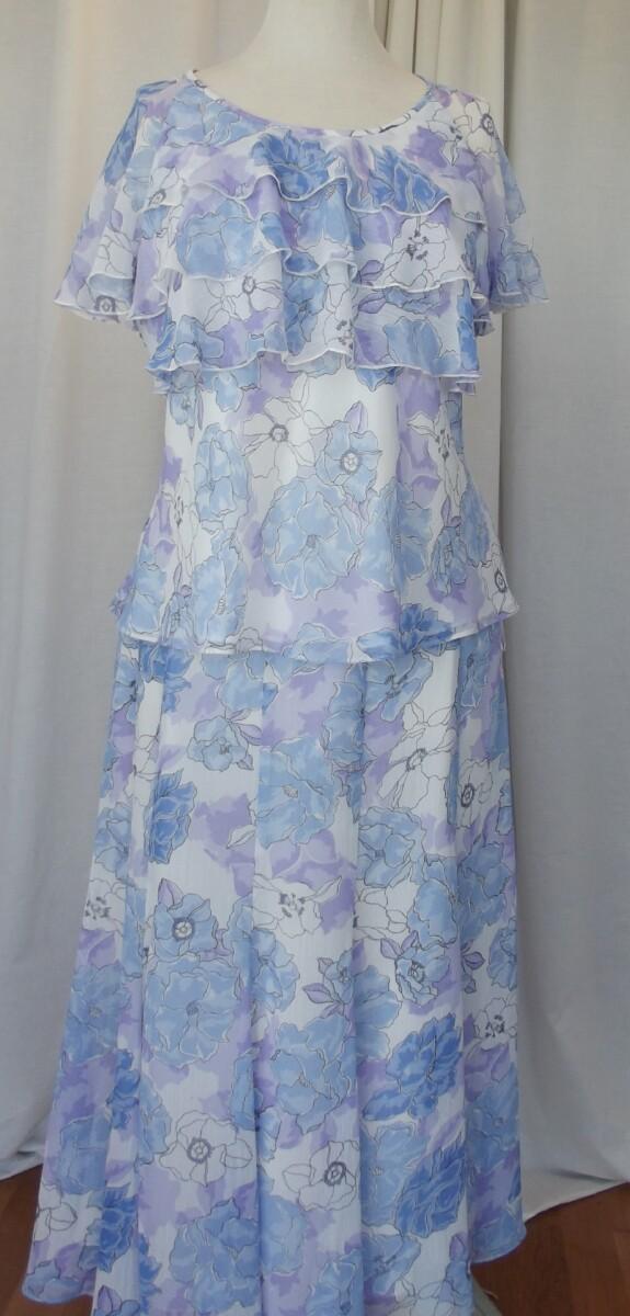 Jacques Vert LIGHT CORNFLOWER RANGE CHIFFON SKIRT & TOP FLORAL PRINT & LIGHT CORNFLOWER SHANTUNG JACKET