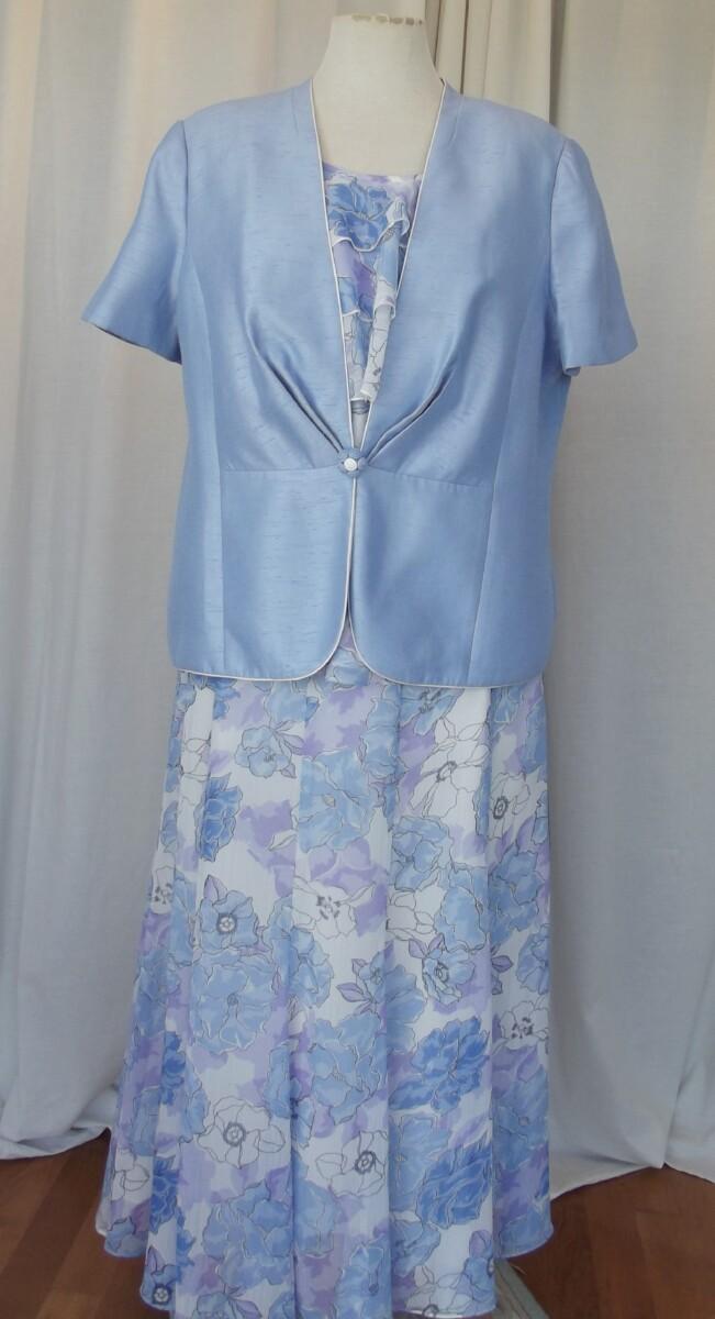 jacques vert LIGHT CORNFLOWER RANGE CHIFFON SKIRT & TOP FLORAL PRINT & LIGHT CORNFLOWER SHANTUNG JACKET