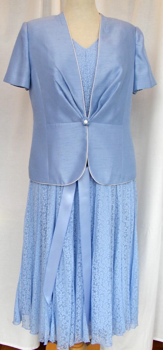 jacques vert LIGHT CORNFLOWER RANGE LIGHT BLUE LACE DRESS DITZY FLORAL PRINT & LIGHT CORNFLOWER SHANTUNG JACKET