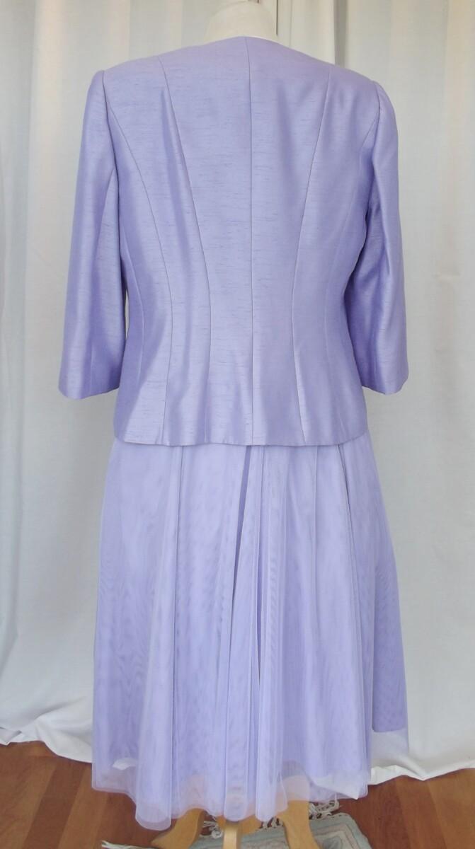 Jacques Vert LIGHT CORNFLOWER RANGE LILAC NET SHIMMER PROM DRESS LILAC LACE BODICE & LILAC SHANTUNG JACKET