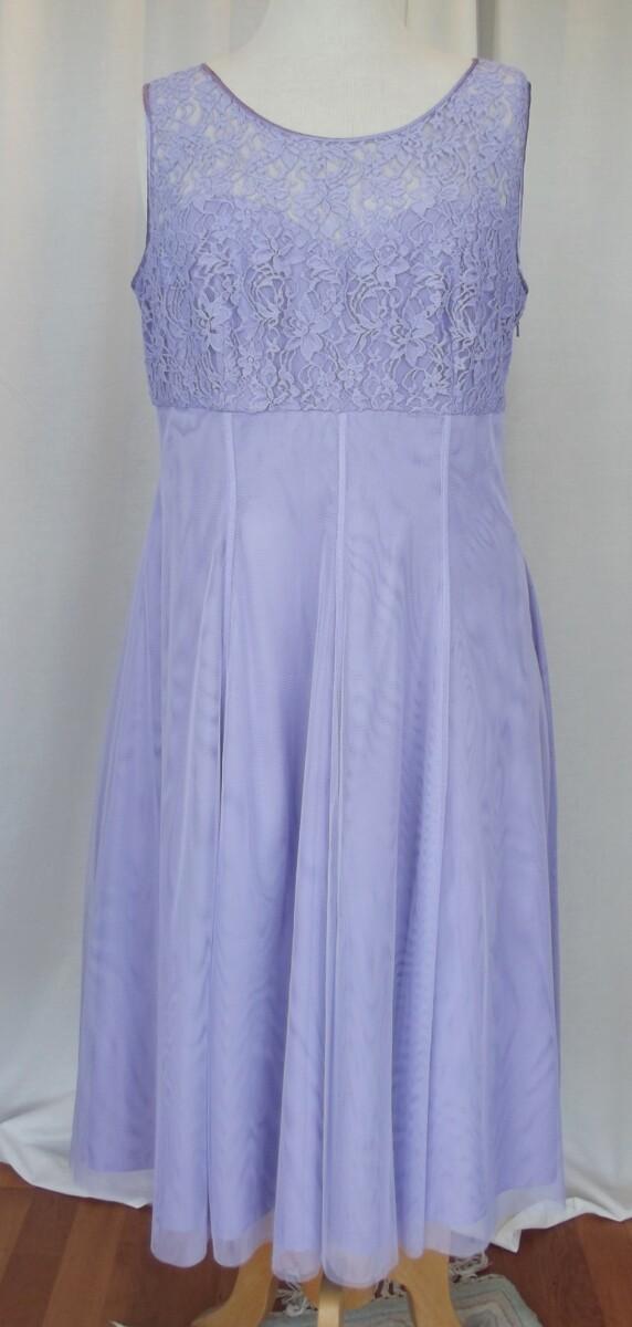 Jacques Vert LIGHT CORNFLOWER RANGE LILAC NET SHIMMER PROM DRESS LILAC LACE BODICE & LILAC SHANTUNG JACKET