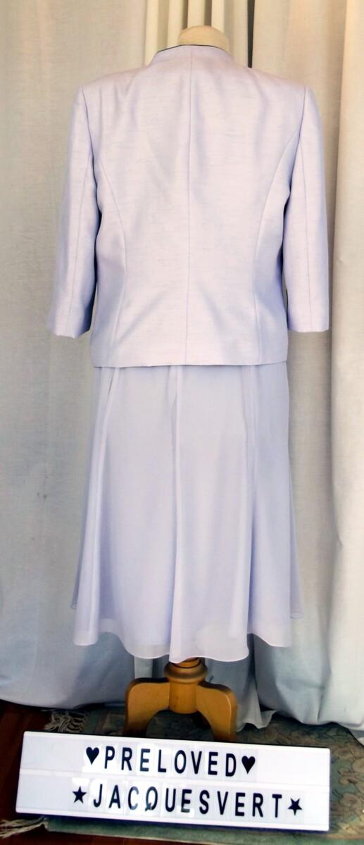 Jacques Vert LILAC CHIFFON FIT & FLARE DRESS & LILAC SHANTUNG JACKET NAVY PIPING