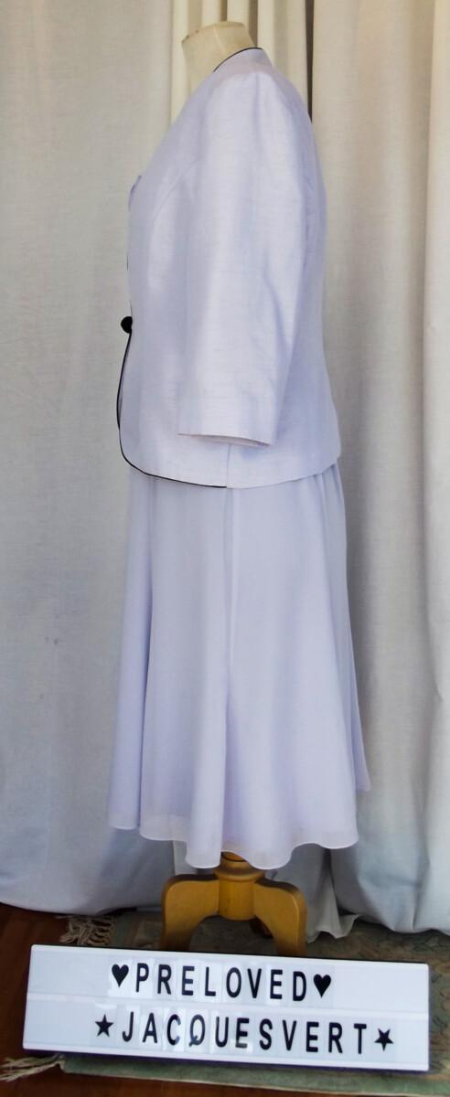 Jacques Vert LILAC CHIFFON FIT & FLARE DRESS & LILAC SHANTUNG JACKET NAVY PIPING