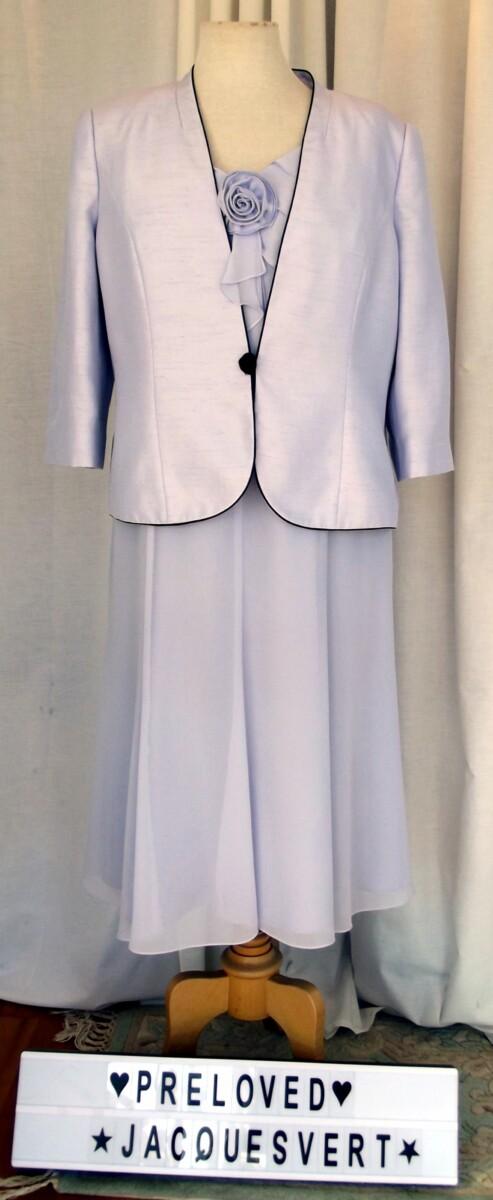 jacques vert LILAC CHIFFON FIT & FLARE DRESS & LILAC SHANTUNG JACKET NAVY PIPING