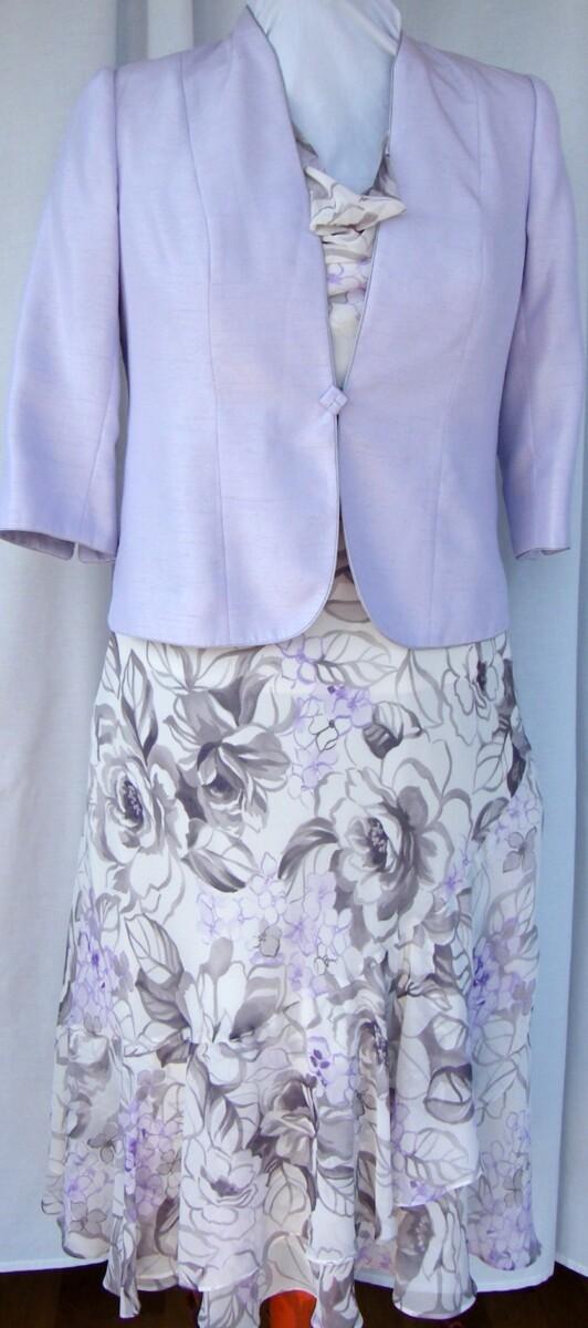 jacques vert LILAC HAZE RANGE CREAM CHIFFON DRESS MAUVE & LILAC PRINT LILAC SHANTUNG JACKET