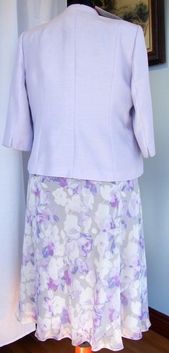Jacques Vert LILAC HAZE RANGE GREY CHIFFON DRESS LILAC & VIOLET PRINT &amp LILAC SHANTUNG JACKET