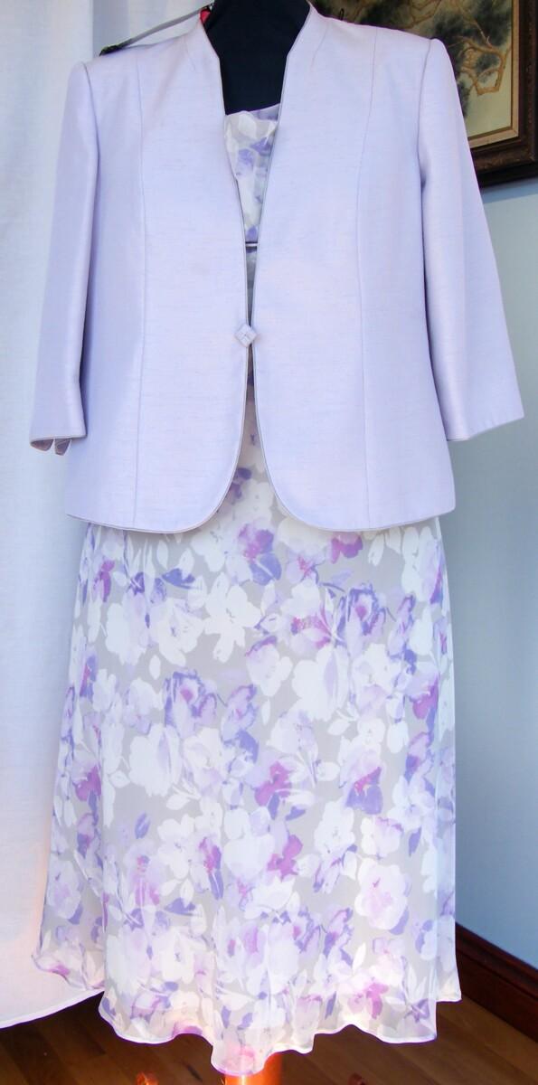 jacques vert LILAC HAZE RANGE GREY CHIFFON DRESS LILAC & VIOLET PRINT &amp LILAC SHANTUNG JACKET