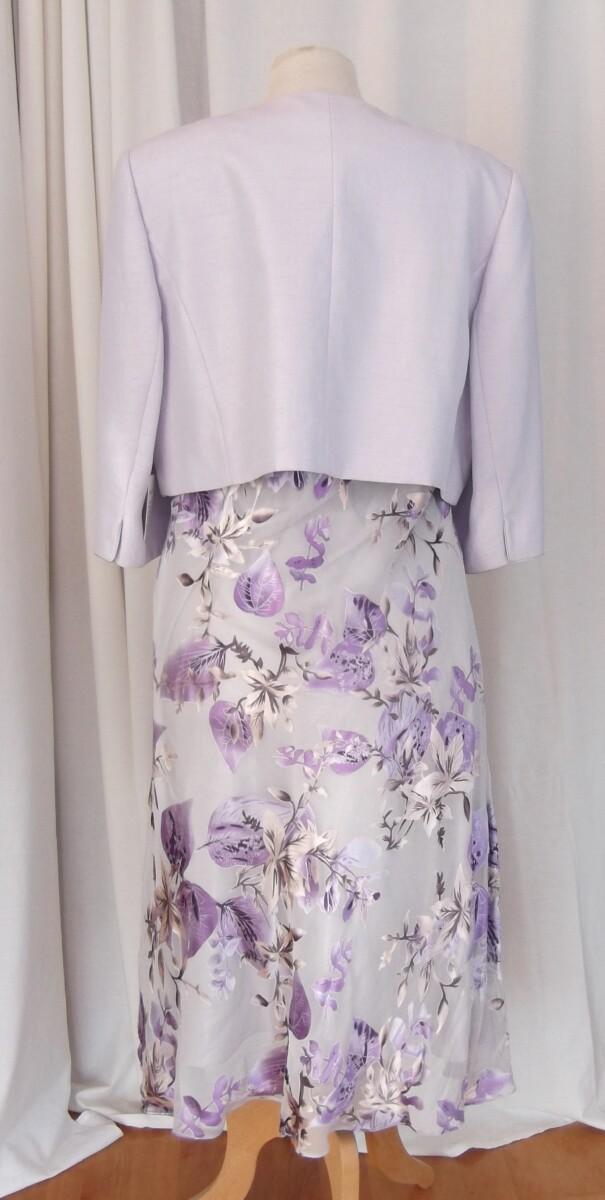 Jacques Vert LILAC HAZE RANGE SILK DEVORE DRESS IN VIOLET & GREY & LILAC NOTCH NECK SHANTUNG SHORT JACKET