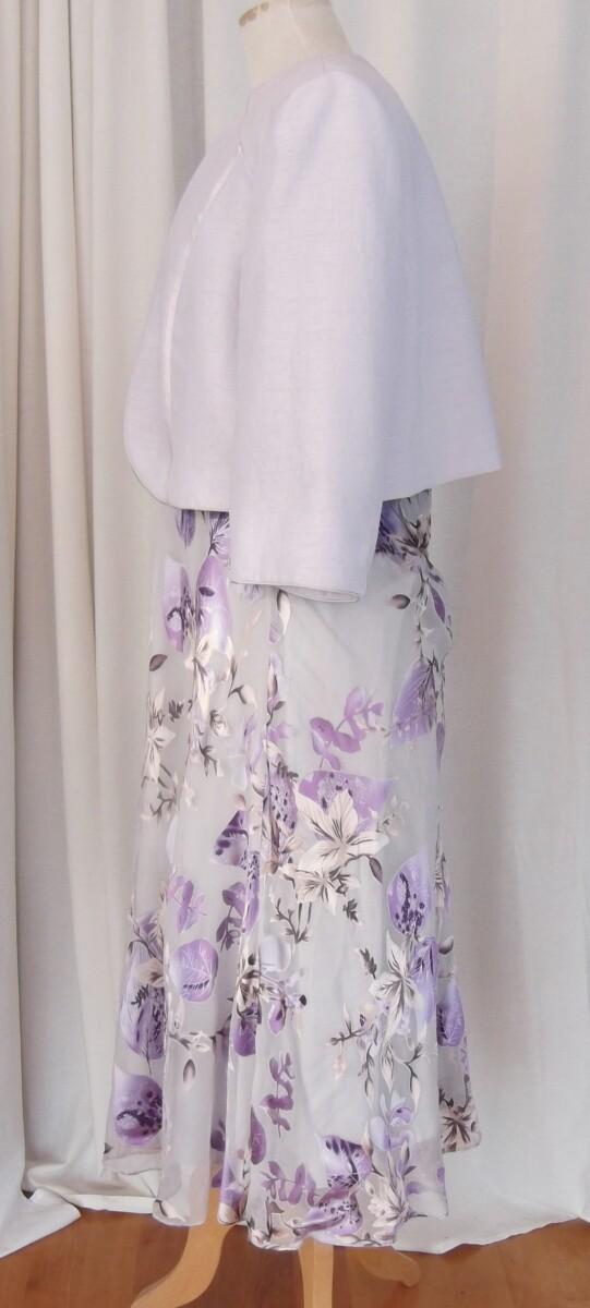 Jacques Vert LILAC HAZE RANGE SILK DEVORE DRESS IN VIOLET & GREY & LILAC NOTCH NECK SHANTUNG SHORT JACKET