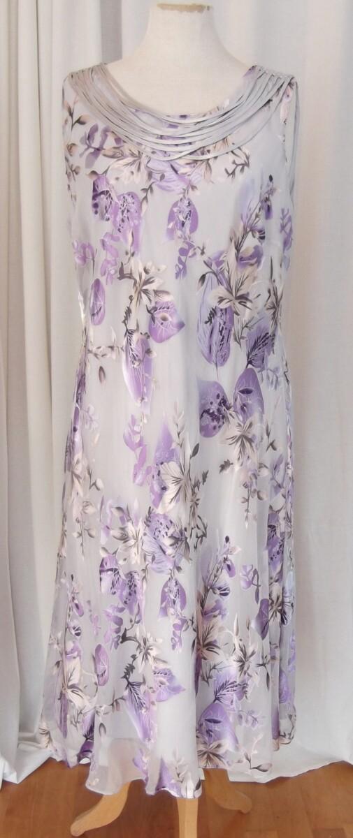 Jacques Vert LILAC HAZE RANGE SILK DEVORE DRESS IN VIOLET & GREY & LILAC NOTCH NECK SHANTUNG SHORT JACKET