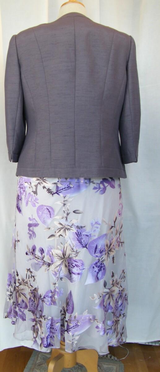 Jacques Vert LILAC HAZE RANGE SILK DEVORE DRESS IN VIOLET & GREY & MAUVE SHANTUNG JACKET