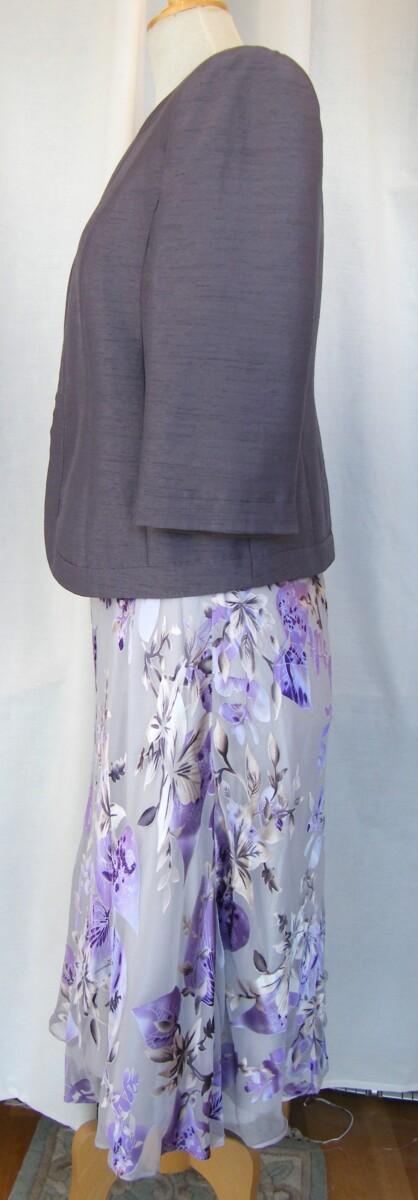 Jacques Vert LILAC HAZE RANGE SILK DEVORE DRESS IN VIOLET & GREY & MAUVE SHANTUNG JACKET