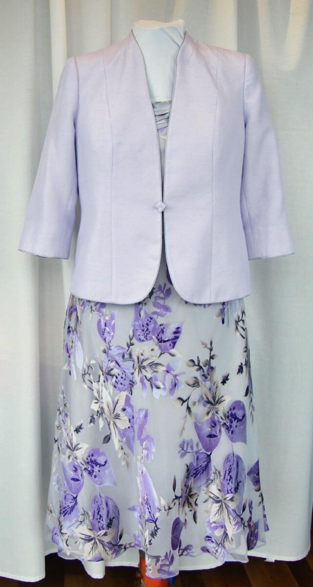 jacques vert LILAC HAZE RANGE SILK DEVORE DRESS IN VIOLET & GREY & LILAC SHANTUNG JACKET