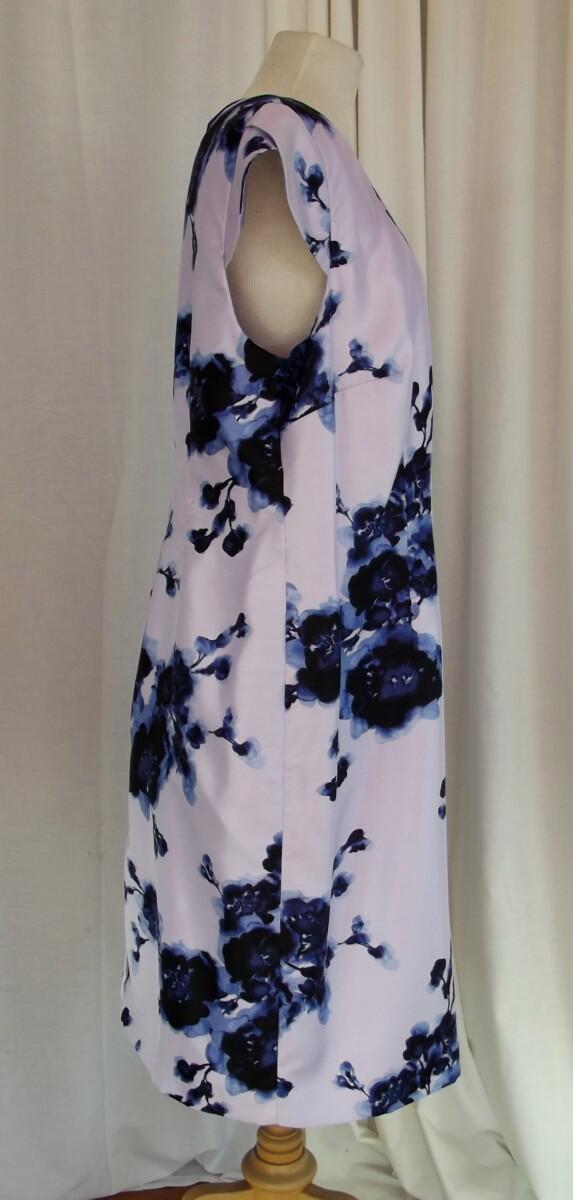 Jacques Vert LILAC SHANTUNG SHIFT DRESS BLUE FLORAL PRINT MATCHING LILAC SHANTUNG JACKET