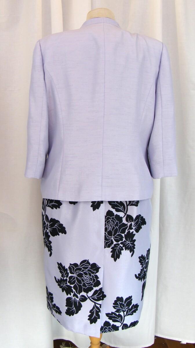 Jacques Vert LILAC SHANTUNG SHIFT DRESS NAVY ROSE HEAD PRINT & LILAC SHANTUNG JACKET NAVY PIPING