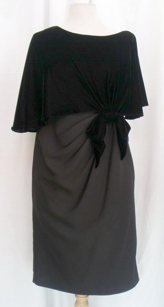 jacques vert LORCAN MULLANY BLACK CREPE COCKTAIL DRESS BLACK VELVET CAPE TOP & BOW