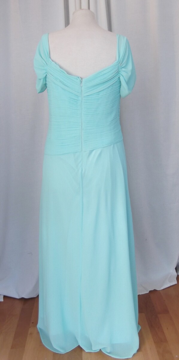 Jacques Vert LORCAN MULLANY BRIGHT BLUE/ AQUA CREPE CHIFFON FLOOR LENGTH EVENING GOWN RUCHED BODICE BRAND NEW WITH TAGS