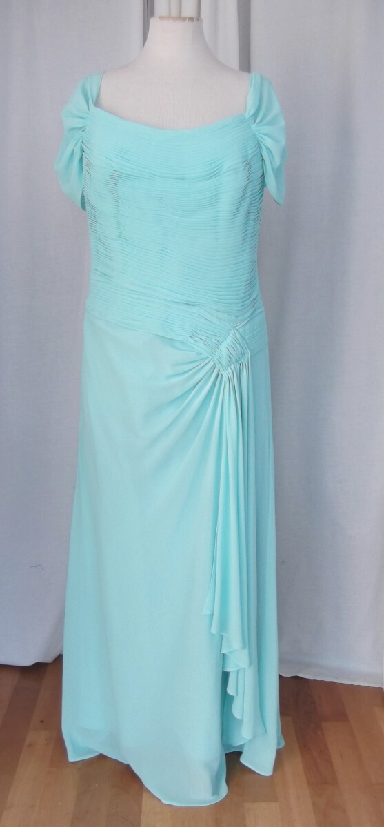 jacques vert LORCAN MULLANY BRIGHT BLUE/ AQUA CREPE CHIFFON FLOOR LENGTH EVENING GOWN RUCHED BODICE BRAND NEW WITH TAGS
