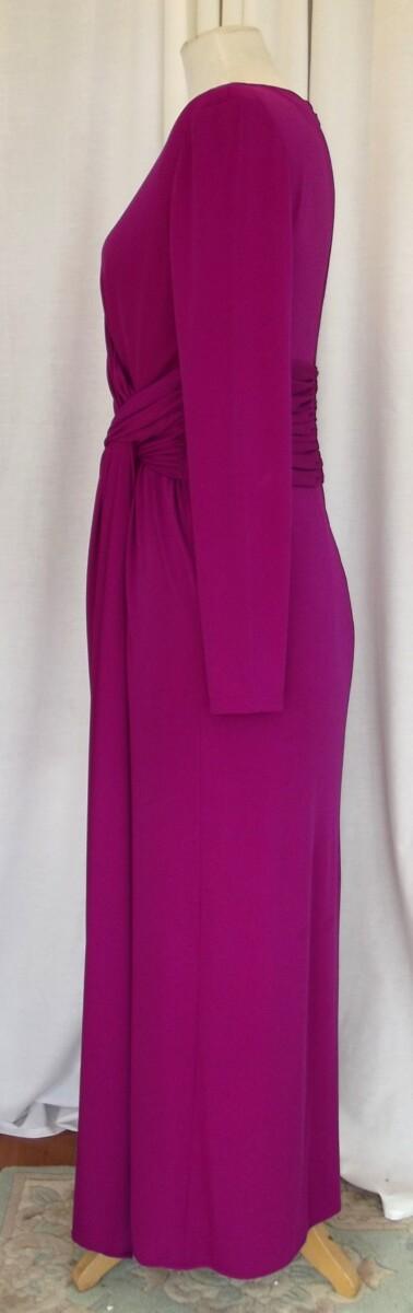 Jacques Vert LORCAN MULLANY CERISE CREPE WRAP OVER FLOOR LENGTH LONG SLEEVED EVENING GOWN