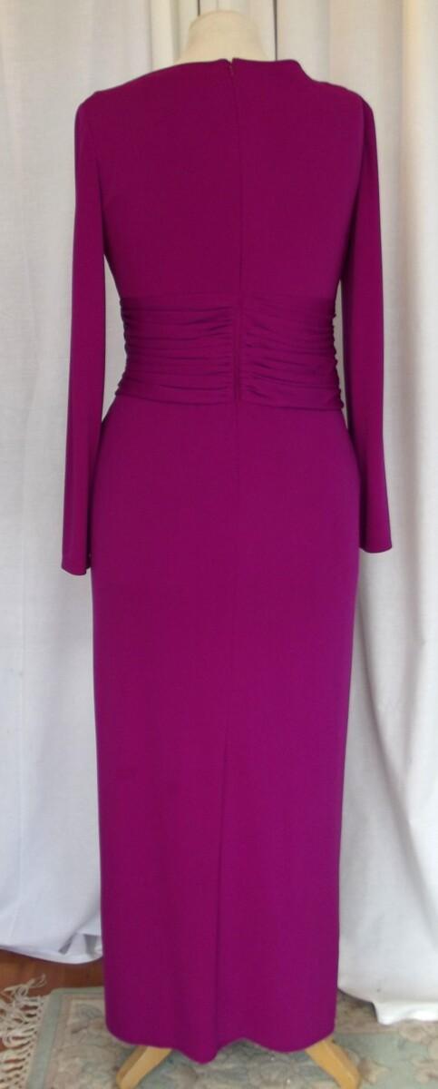 Jacques Vert LORCAN MULLANY CERISE CREPE WRAP OVER FLOOR LENGTH LONG SLEEVED EVENING GOWN