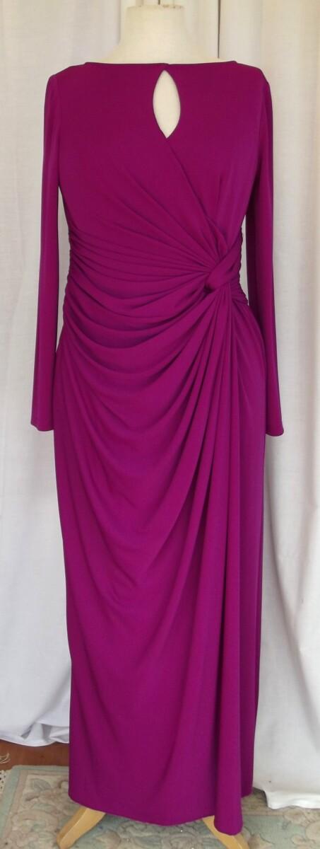 jacques vert LORCAN MULLANY CERISE CREPE WRAP OVER FLOOR LENGTH LONG SLEEVED EVENING GOWN