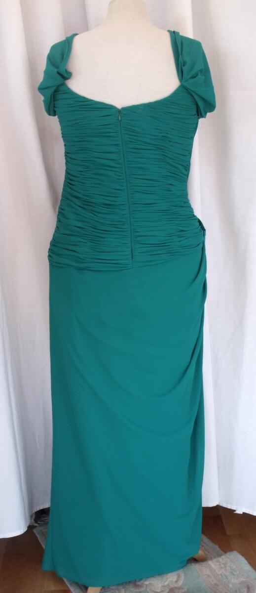 Jacques Vert LORCAN MULLANY EMERALD GREEN CREPE FLOOR RUCHED BODICE EVENING GOWN ON OR OFF THE SHOULDER