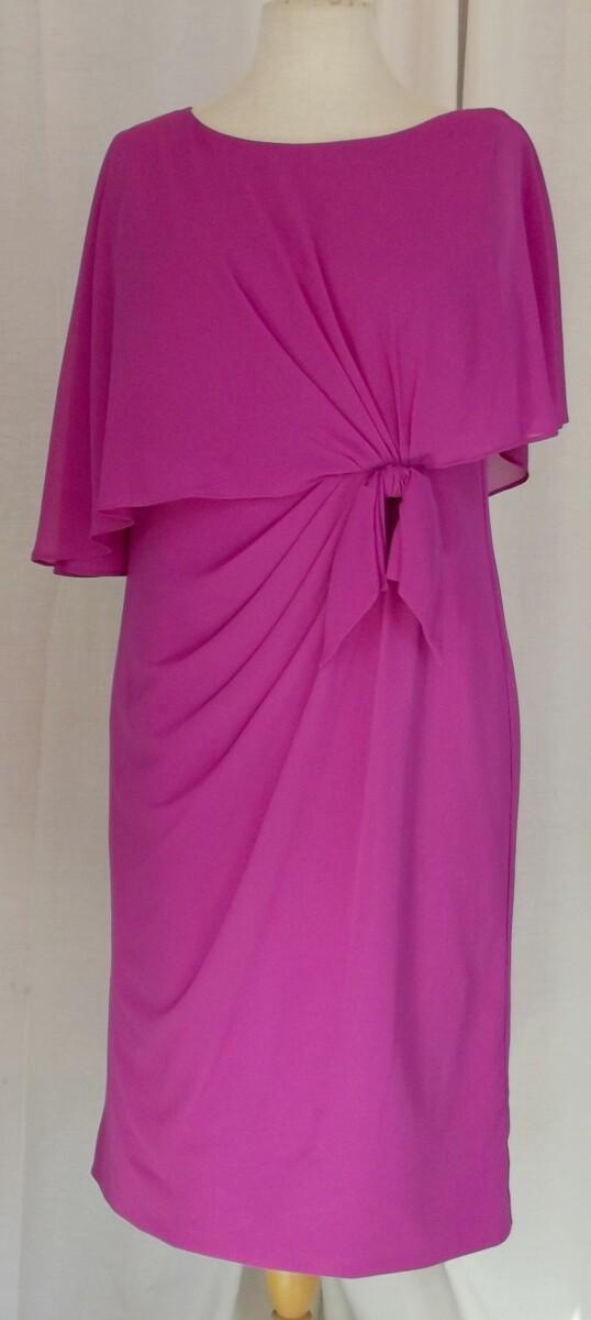 jacques vert LORCAN MULLANY FUSCHIA PINK CREPE COCKTAIL DRESS CHIFFON CAPE & TIE COCKTAIL DRESS