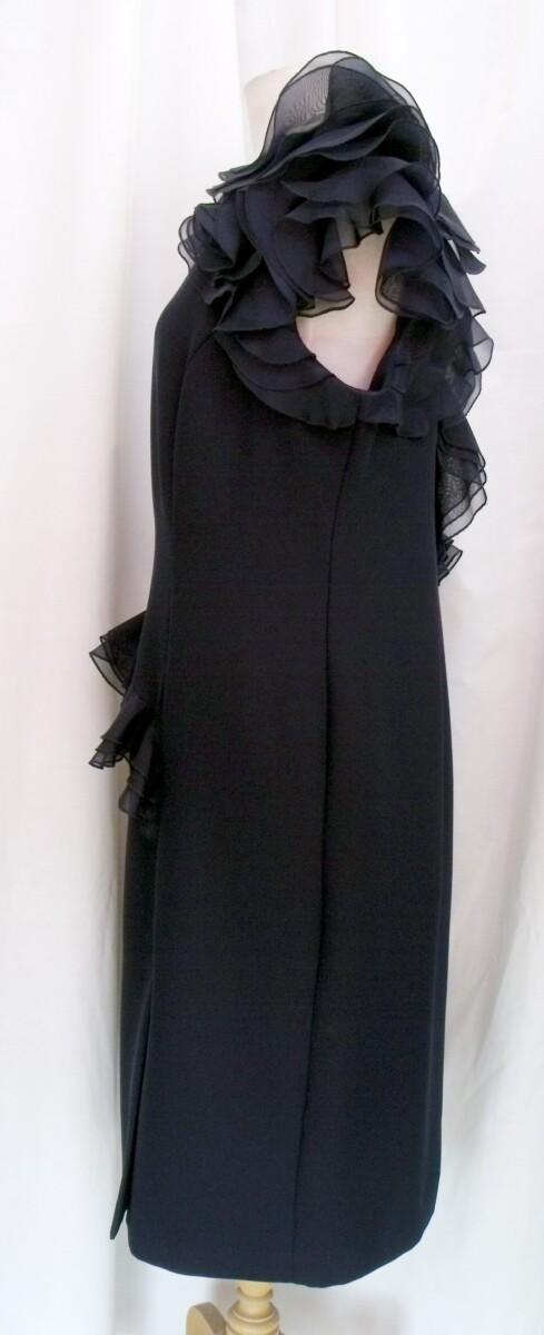 Jacques Vert LORCAN MULLANY NAVY BLUE CREPE COCKTAIL DRESS NAVY ORGANZA DECORATION