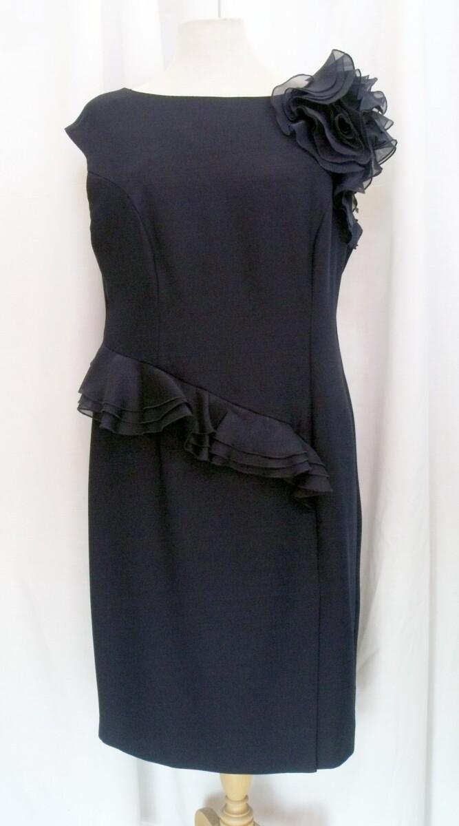 jacques vert LORCAN MULLANY NAVY BLUE CREPE COCKTAIL DRESS NAVY ORGANZA DECORATION