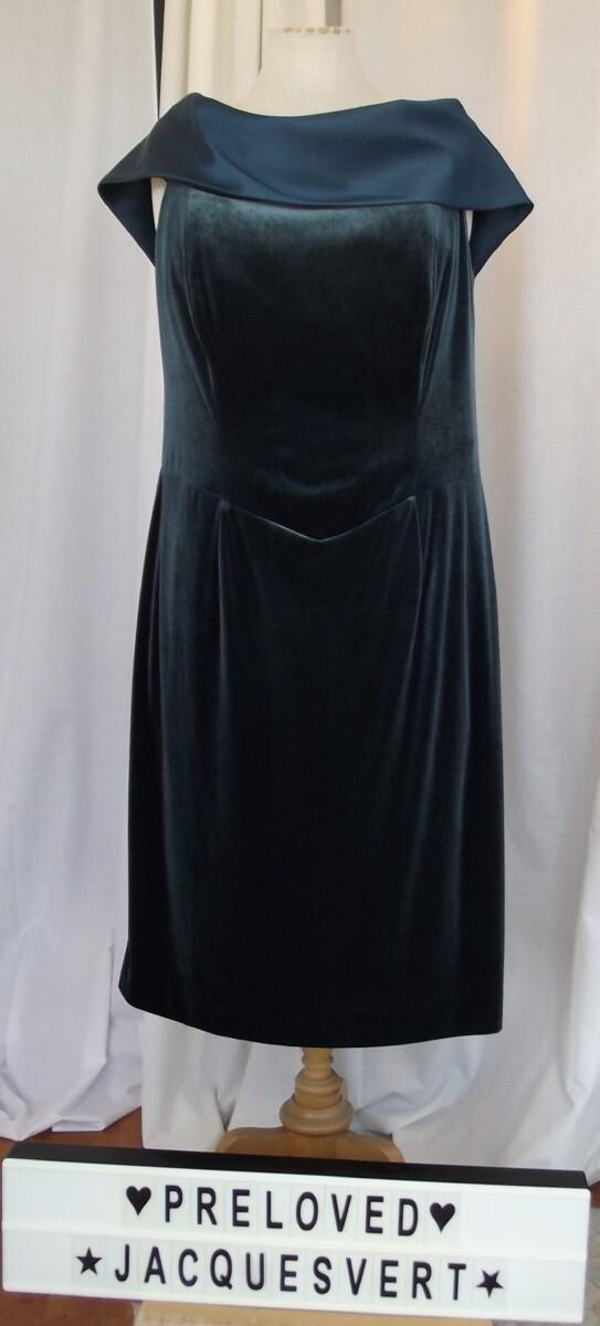 Jacques Vert LORCAN MULLANY PRUSSIAN BLUE VELVET BOW BACK COCKTAIL DRESS