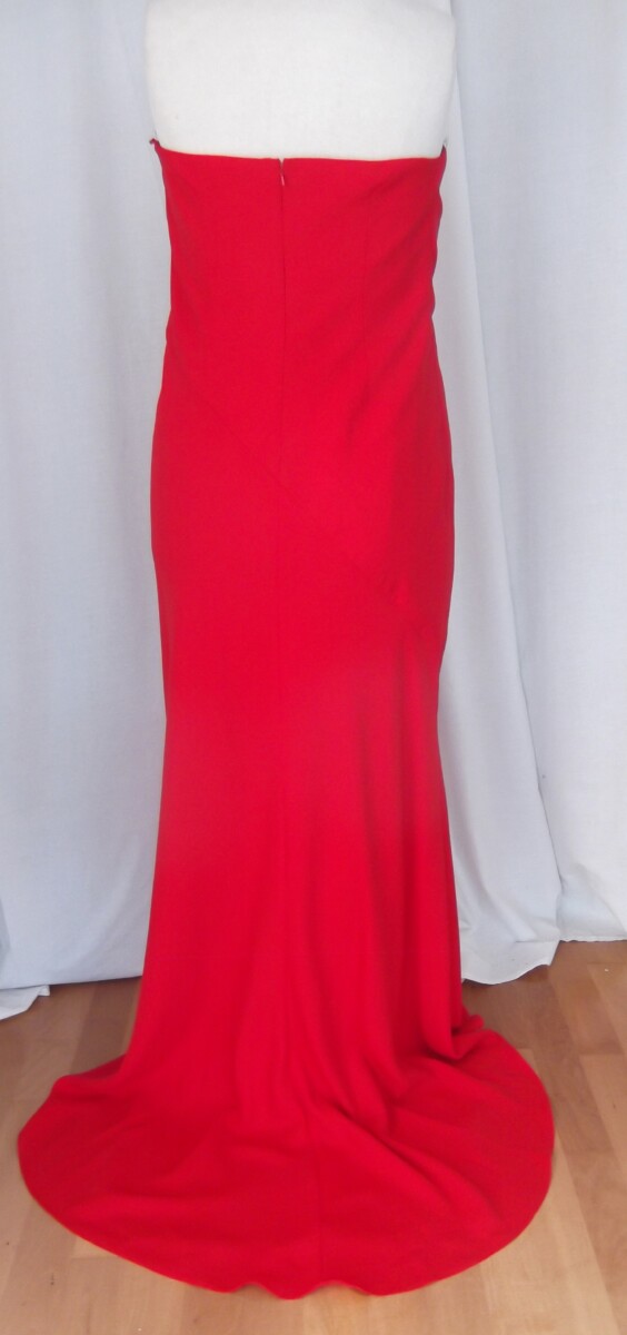 Jacques Vert LORCAN MULLANY SCARLET RED STRAPLESS SATIN & CREPE FLOOR LENGTH EVENING GOWN