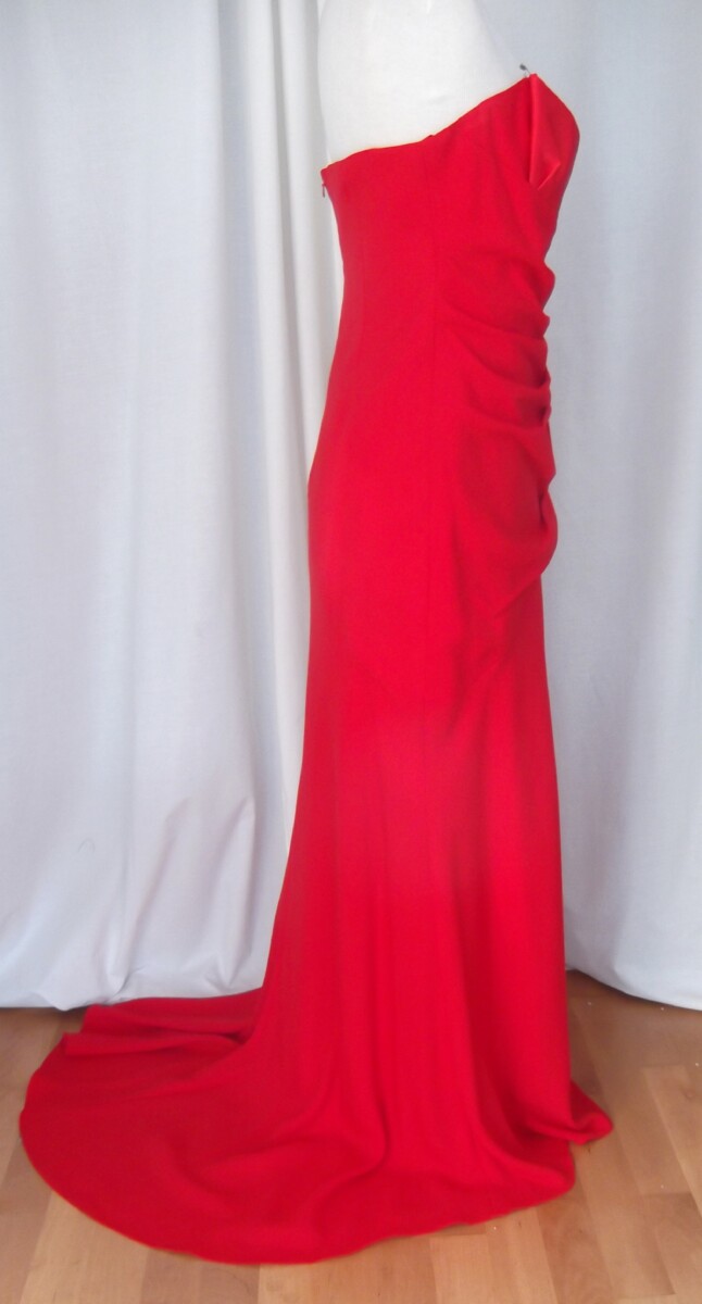 Jacques Vert LORCAN MULLANY SCARLET RED STRAPLESS SATIN & CREPE FLOOR LENGTH EVENING GOWN