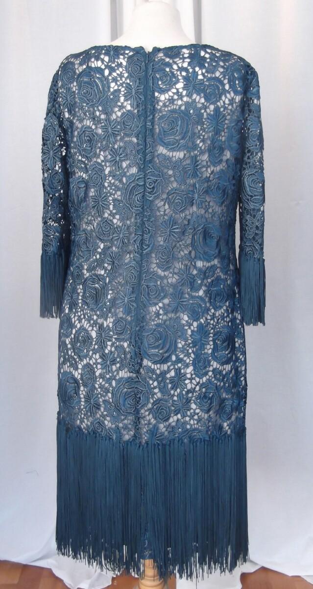 Jacques Vert LORCAN MULLANY SEA GREEN OPULENT LACE SLEEVED DRESS ” GATSBY” DEEP FRINGE FROM KNEES AND ELBOWS