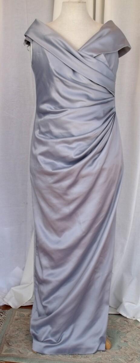 jacques vert LORCAN MULLANY SILVER SATIN FLOOR LENGTH EVENING GOWN
