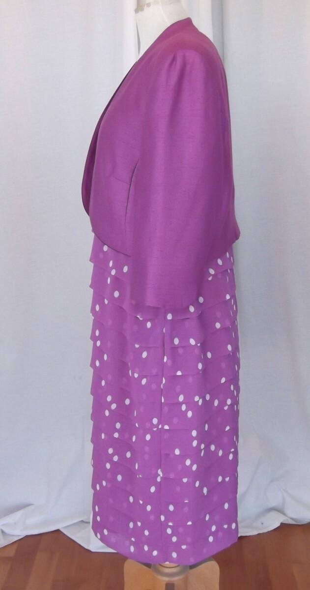 Jacques Vert MAGENTA SHUTTERPLEAT DRESS SILVER GREY RANDOM SPOT PRINT & MAGENTA WOVEN SHORT JACKET