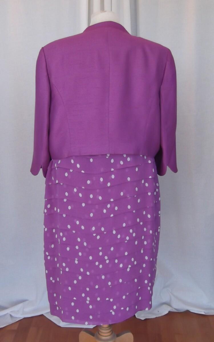 Jacques Vert MAGENTA SHUTTERPLEAT DRESS SILVER GREY RANDOM SPOT PRINT & MAGENTA WOVEN SHORT JACKET