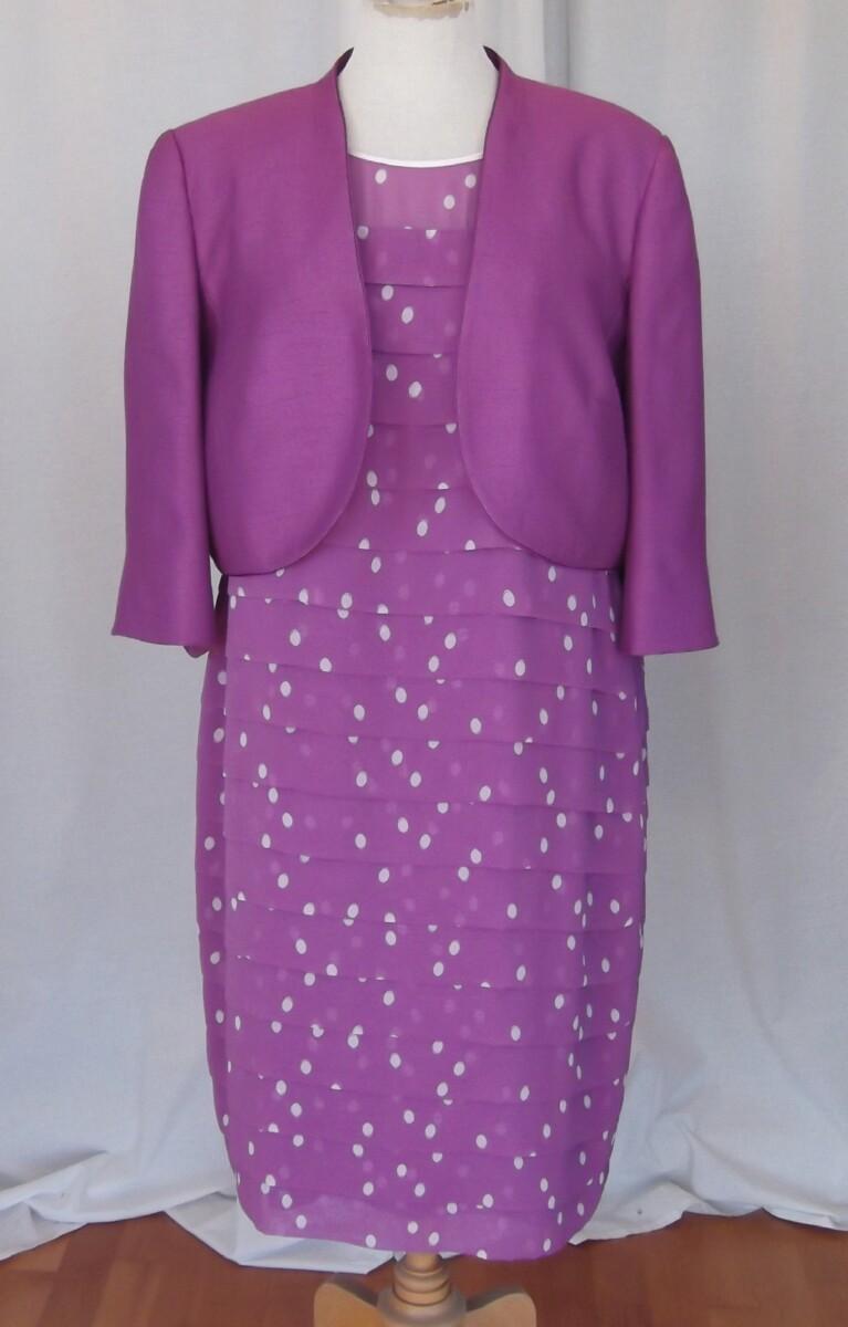 jacques vert MAGENTA SHUTTERPLEAT DRESS SILVER GREY RANDOM SPOT PRINT & MAGENTA WOVEN SHORT JACKET