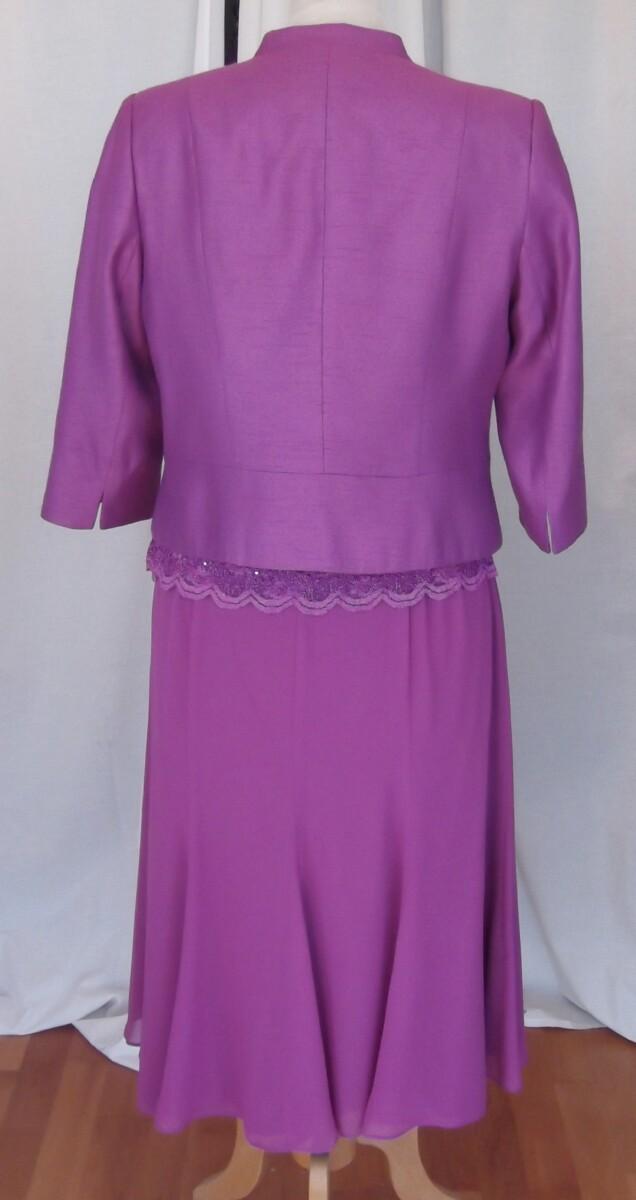 Jacques Vert MAGENTA WOVEN JACKET & CREPE CHIFFON SKIRT WITH MAGENTA LACE TOP & SILVER GREY CREPE CHIFFON TOP MAGENTA PEONY PRINT OPTIONAL CHIFFON SASH