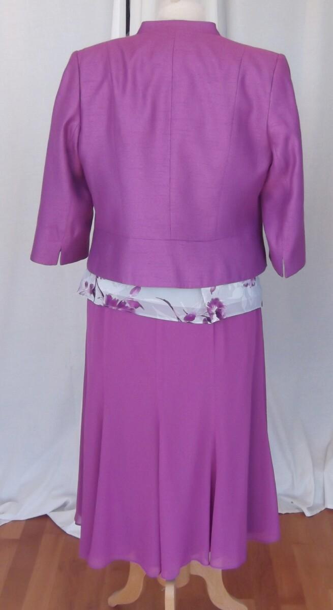 Jacques Vert MAGENTA WOVEN JACKET & CREPE CHIFFON SKIRT WITH MAGENTA LACE TOP & SILVER GREY CREPE CHIFFON TOP MAGENTA PEONY PRINT OPTIONAL CHIFFON SASH
