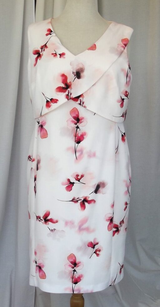 Jacques Vert MATCHING IVORY CREPE SHIFT DRESS DELICATE CORAL PINK FLORAL PRINT MATCHING CREPE CHIFFON HI/LO TOP
