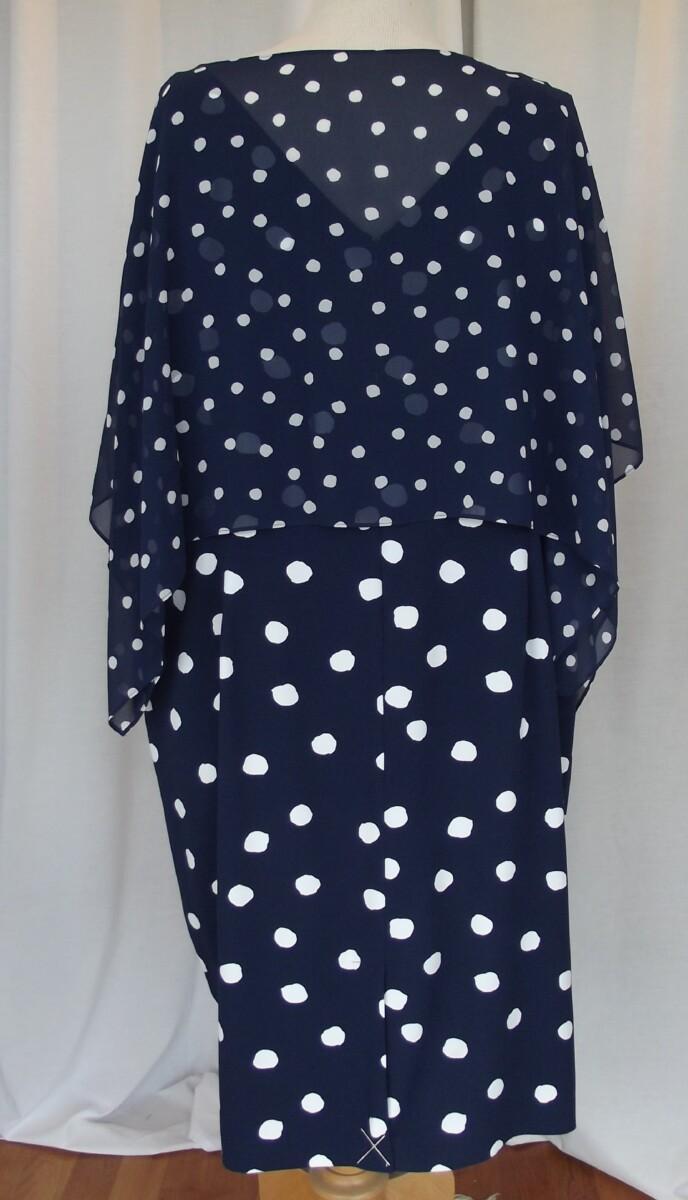 Jacques Vert MATCHING SLEEVELESS NAVY CREPE SHIFT DRESS LARGE RANDOM SPOT PRINT NAVY CHIFFON TOP SMALLER SPOT PRINT